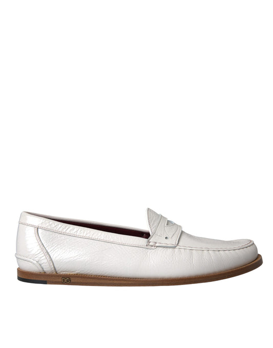 White Leather Slip On Mocassin Loafers Shoes