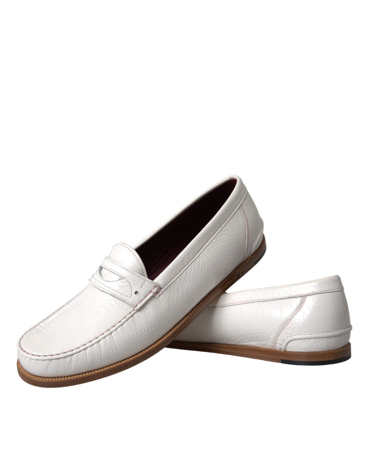 White Leather Slip On Mocassin Loafers Shoes