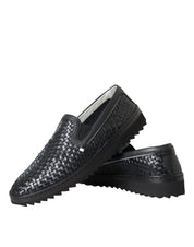 Dolce & Gabbana Black Woven Buffalo Leather Men Loafers Shoes