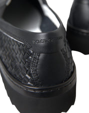 Dolce & Gabbana Black Woven Buffalo Leather Men Loafers Shoes