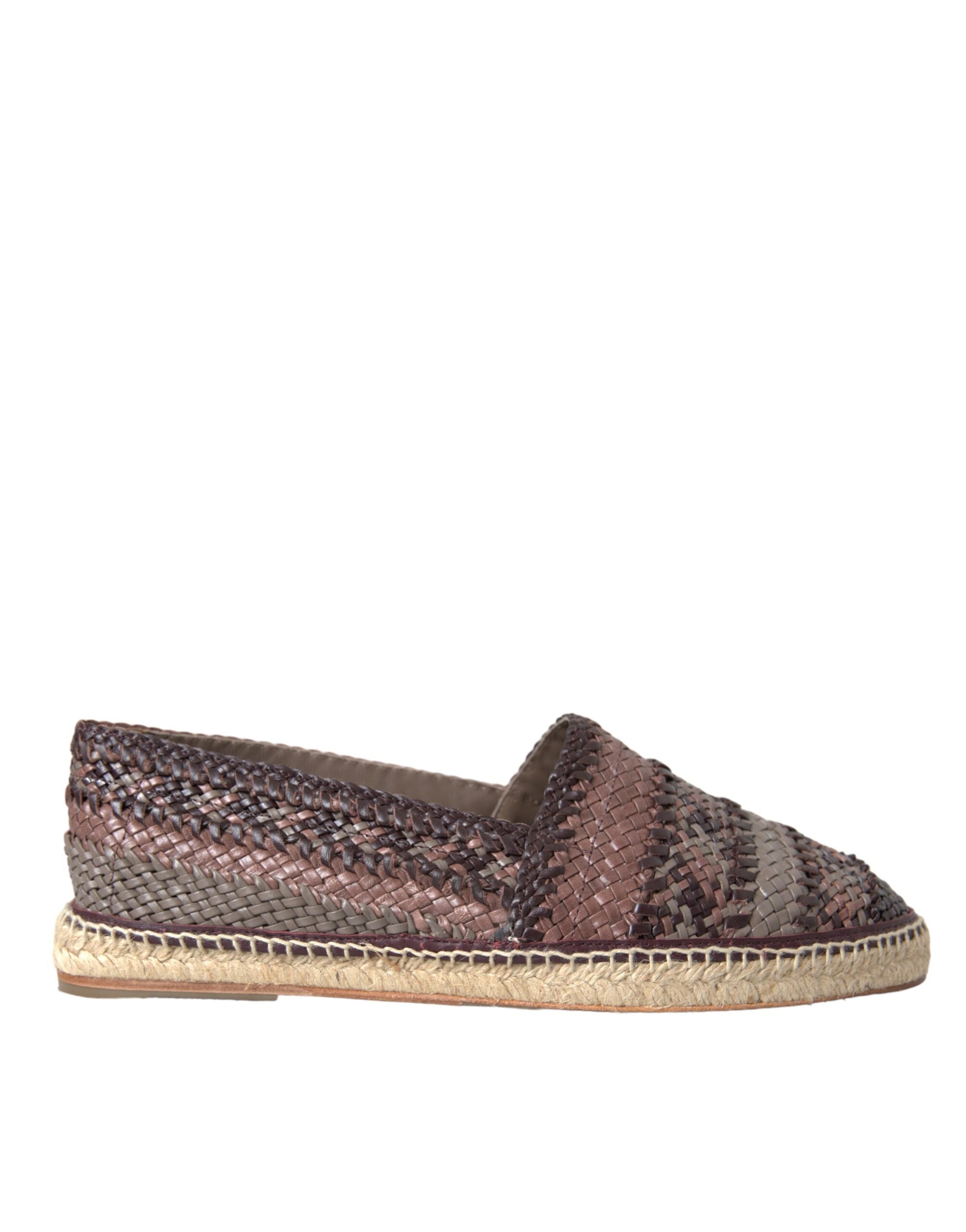 Dolce & Gabbana Brown Buffalo Leather Espadrille Flats Shoes