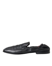 Dolce & Gabbana Black Logo Embroidered Leather Loafer Men Dress Shoes