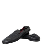 Dolce & Gabbana Black Logo Embroidered Leather Loafer Men Dress Shoes