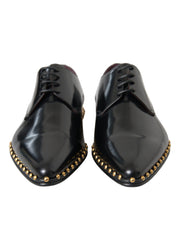 Dolce & Gabbana Black Leather Gold Studded Derby Dress Shoes