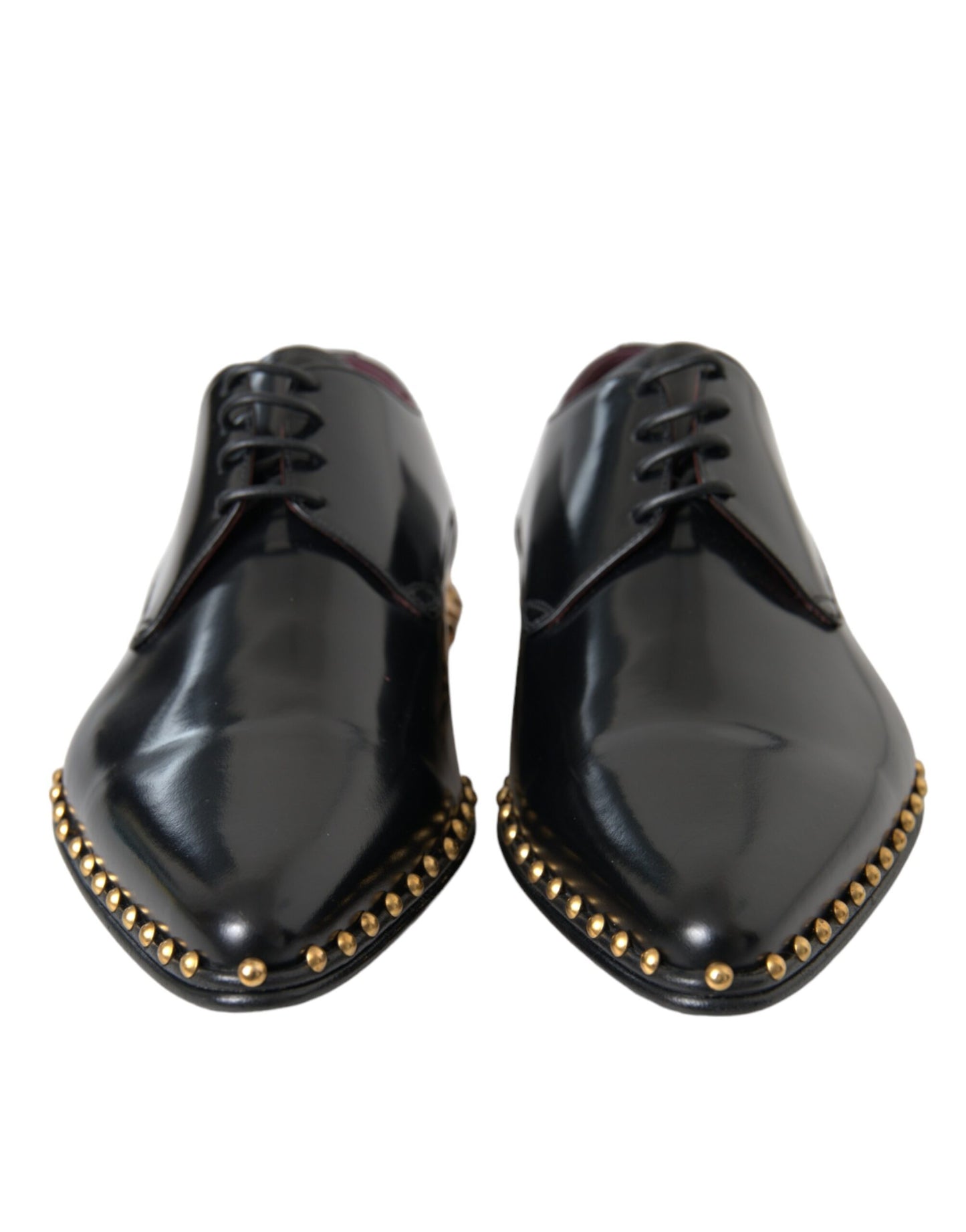 Black Leather Gold Studded Derby Dress Shoes