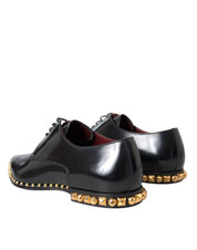 Dolce & Gabbana Black Leather Gold Studded Derby Dress Shoes