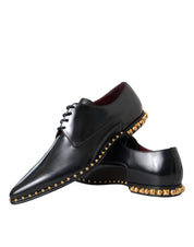 Dolce & Gabbana Black Leather Gold Studded Derby Dress Shoes