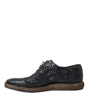 Dolce & Gabbana Black Woven Goat Leather Lace Up Derby Shoes