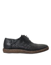 Dolce & Gabbana Black Woven Goat Leather Lace Up Derby Shoes