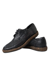 Dolce & Gabbana Black Woven Goat Leather Lace Up Derby Shoes