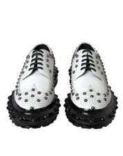 Dolce & Gabbana Black White Embellished Derby Formal Shoes