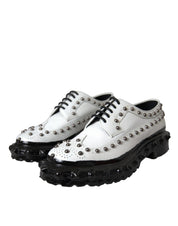 Dolce & Gabbana Black White Embellished Derby Formal Shoes