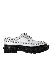 Dolce & Gabbana Black White Embellished Derby Formal Shoes