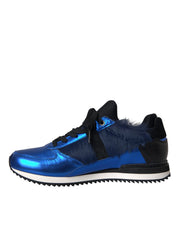 Dolce & Gabbana Blue Black Calf Hair Leather Sneakers Shoes