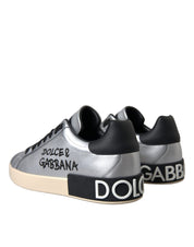 Dolce & Gabbana Silver Portofino Calf Leather Sneakers Men Shoes