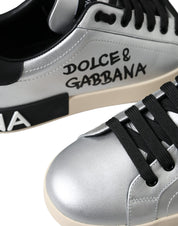 Dolce & Gabbana Silver Portofino Calf Leather Sneakers Men Shoes