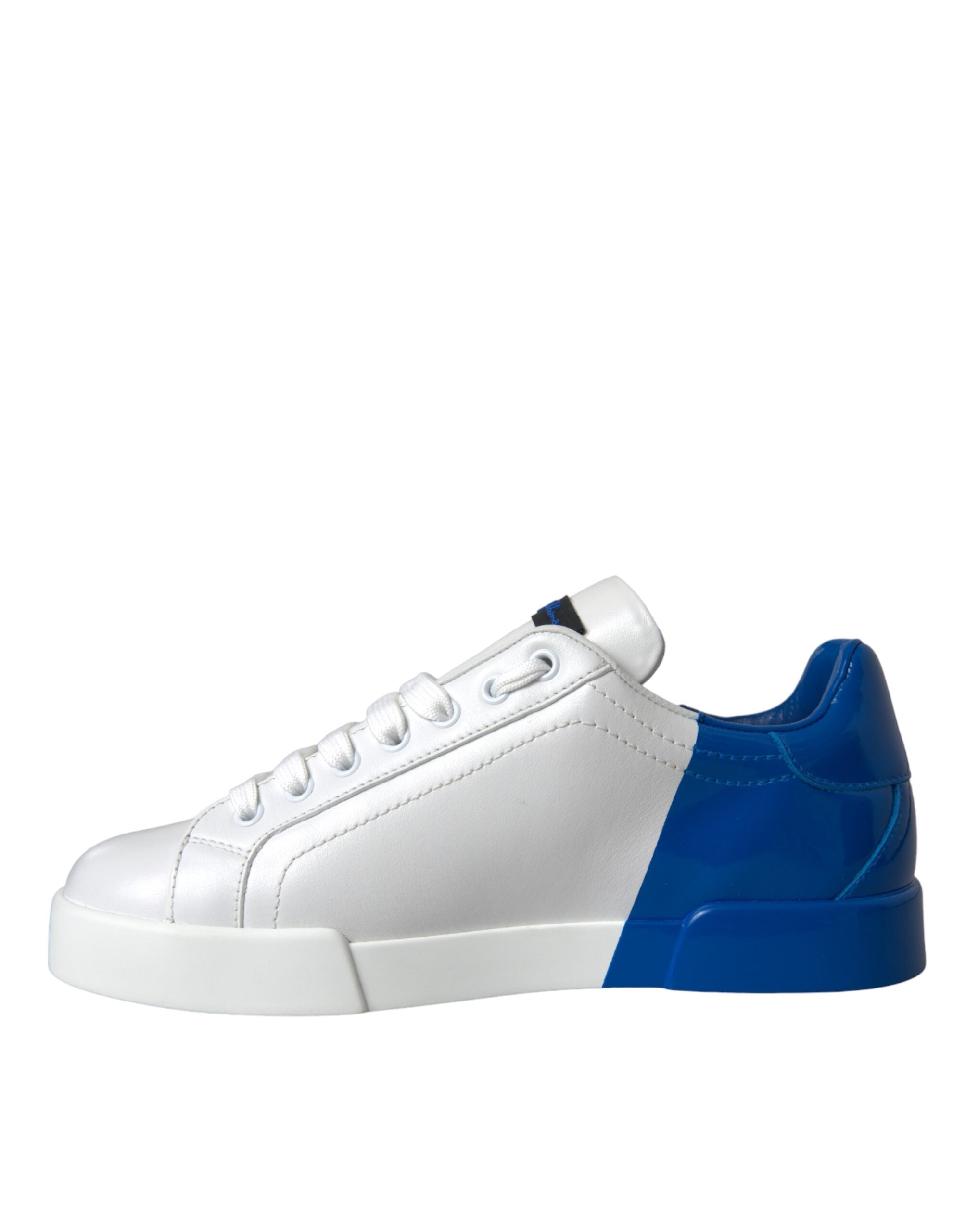 Dolce & Gabbana White Blue Leather Logo Low Top Sneakers Shoes