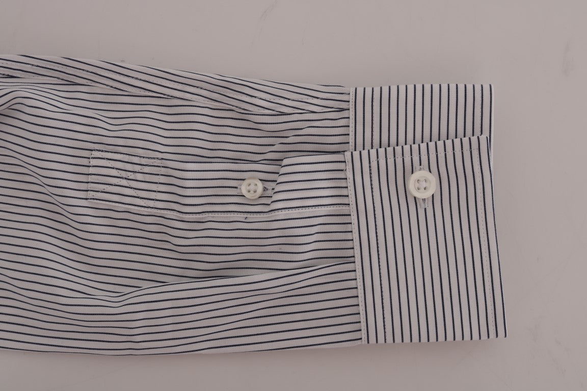 Frankie Morello Elegant White & Blue Striped Casual Shirt