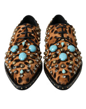 Dolce & Gabbana Brown Leopard Hair Crystal Dress Broque Shoes