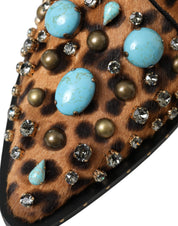 Dolce & Gabbana Brown Leopard Hair Crystal Dress Broque Shoes
