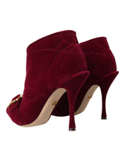 Dolce & Gabbana Dark Red Velvet Devotion Buckle Boots Shoes