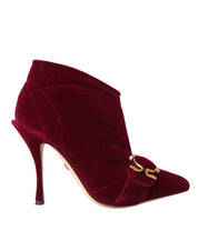 Dolce & Gabbana Dark Red Velvet Devotion Buckle Boots Shoes