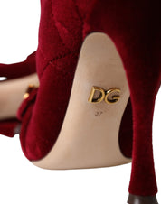 Dolce & Gabbana Dark Red Velvet Devotion Buckle Boots Shoes