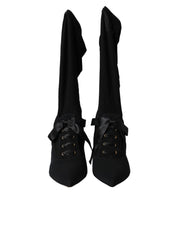 Dolce & Gabbana Black Stiletto Heels Mid Calf Boots Shoes