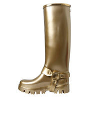 Dolce & Gabbana Metallic Gold Rubber PVC Rain Boots Shoes