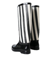 Dolce & Gabbana Black Rubber Knee High Flat Boots Shoes