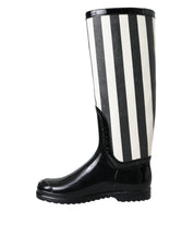 Dolce & Gabbana Black Rubber Knee High Flat Boots Shoes