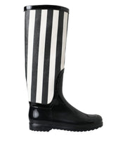 Dolce & Gabbana Black Rubber Knee High Flat Boots Shoes