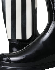 Dolce & Gabbana Black Rubber Knee High Flat Boots Shoes