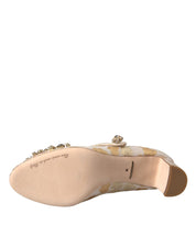 Dolce & Gabbana Gold Jacquard Crystal Mary Janes Pumps Shoes