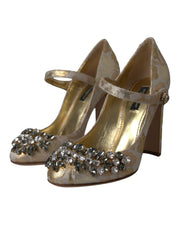 Dolce & Gabbana Gold Jacquard Crystal Mary Janes Pumps Shoes
