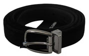 Dolce & Gabbana Black Velvet Silver Tone Metal Buckle Men Belt