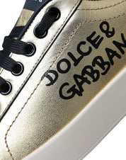 Dolce & Gabbana Gold Portofino Calf Leather Sneakers Women Shoes