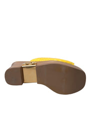 Dolce & Gabbana Yellow Leather Wood Mule Wedge Slides Shoes