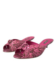 Dolce & Gabbana Pink Exotic Leather Kitten Heels Slides Shoes