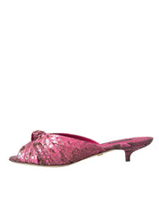Dolce & Gabbana Pink Exotic Leather Kitten Heels Slides Shoes