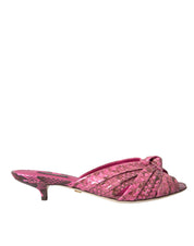 Dolce & Gabbana Pink Exotic Leather Kitten Heels Slides Shoes