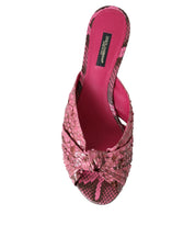 Dolce & Gabbana Pink Exotic Leather Kitten Heels Slides Shoes