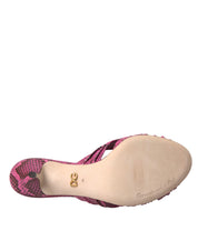 Dolce & Gabbana Pink Exotic Leather Kitten Heels Slides Shoes
