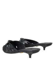 Dolce & Gabbana Black Exotic Leather Heels Slides Shoes