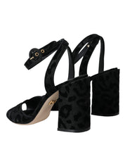 Dolce & Gabbana Black Leopard Suede Heels Sandals Shoes