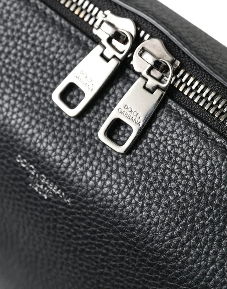 Black Pebbled Leather Edge Shoulder Strap Men Bag