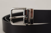 Dolce & Gabbana Black Calf Leather Logo Engraved Metal Buckle Belt