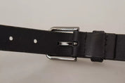 Dolce & Gabbana Black Calf Leather Classic Metal Logo Buckle Belt