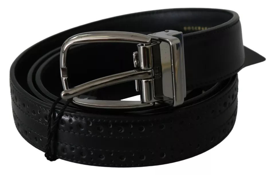 Black Leather Silver Metal Buckle Classic Belt