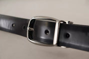 Dolce & Gabbana Black Classic Leather Chrome Metal Buckle Belt